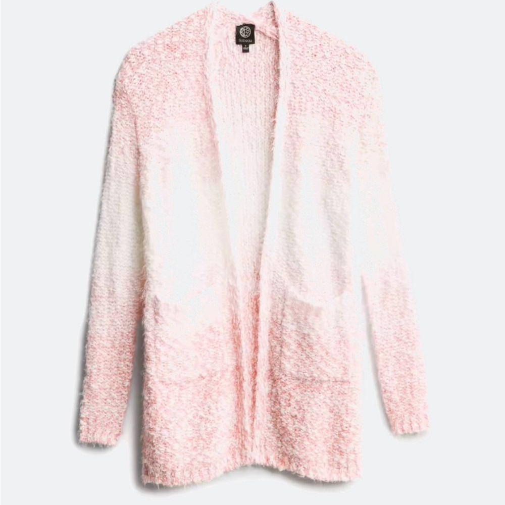 Women's Pink Fuzzy Open-Front Sweater